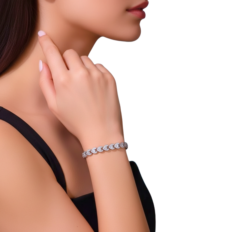 Woman wearing a bracelet on a white background