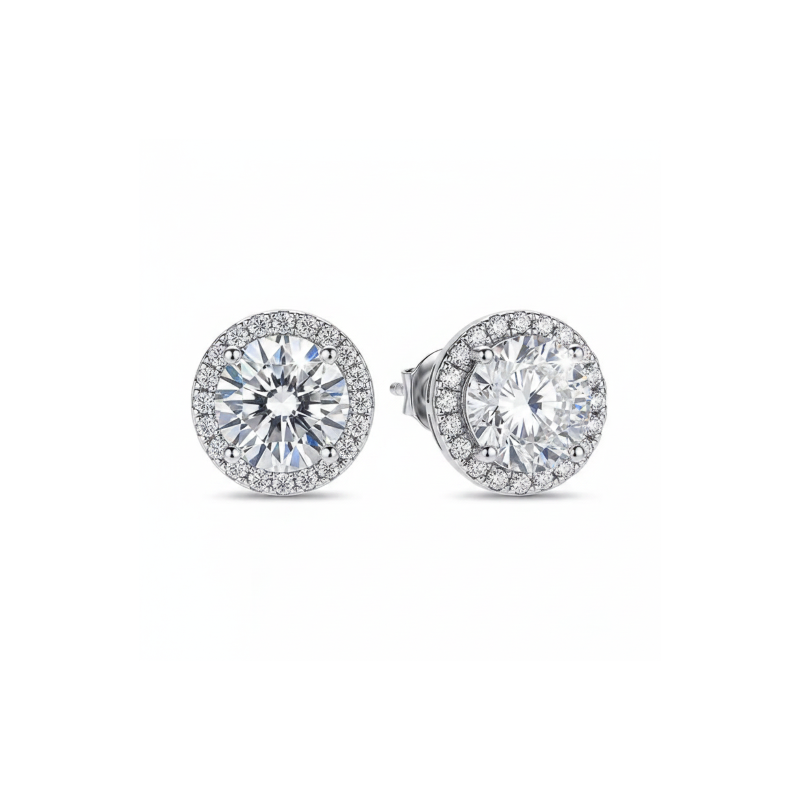 Pair of diamond stud earrings on a white background