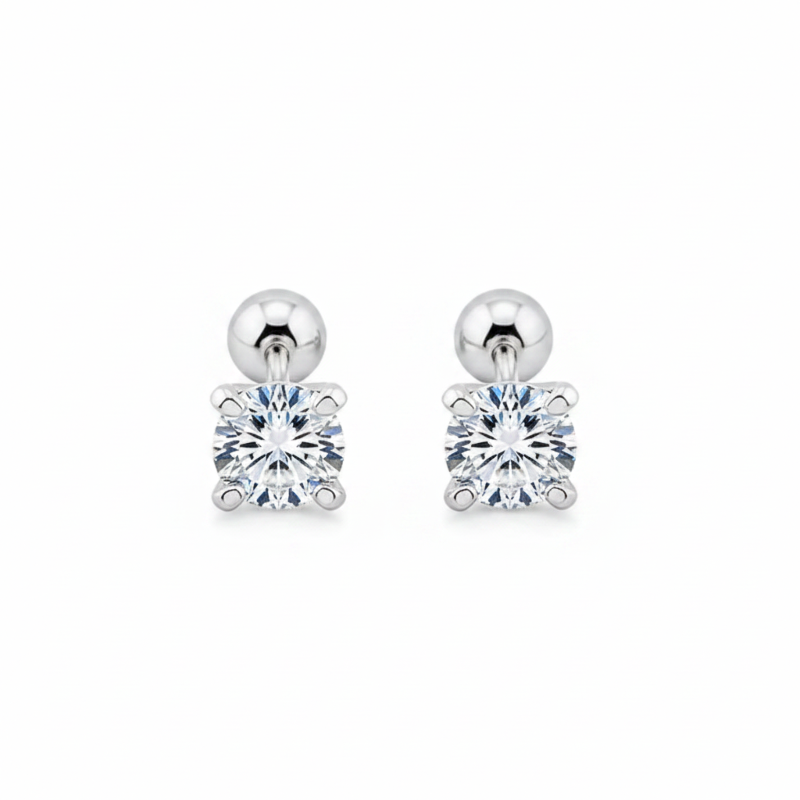 Pair of diamond stud earrings on a white background