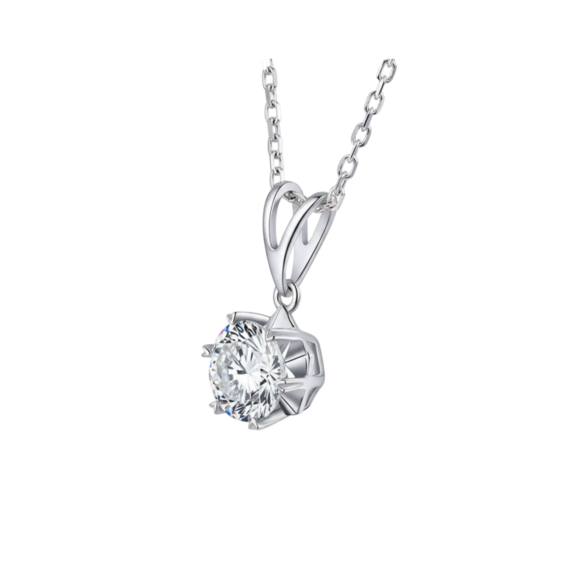 Silver necklace with a round diamond pendant on a white background BY MASTAANI DIAMONDS