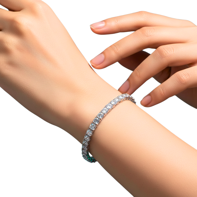 Bracelet on a wrist with a neutral background