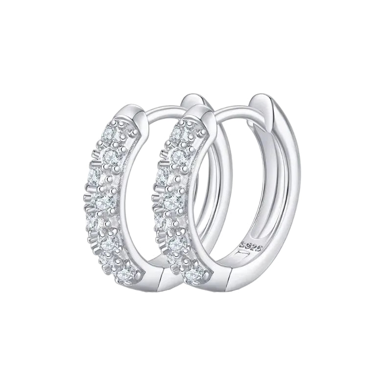 Silver hoop earrings with embedded igi certified diamond earrings in pakistan on a white background