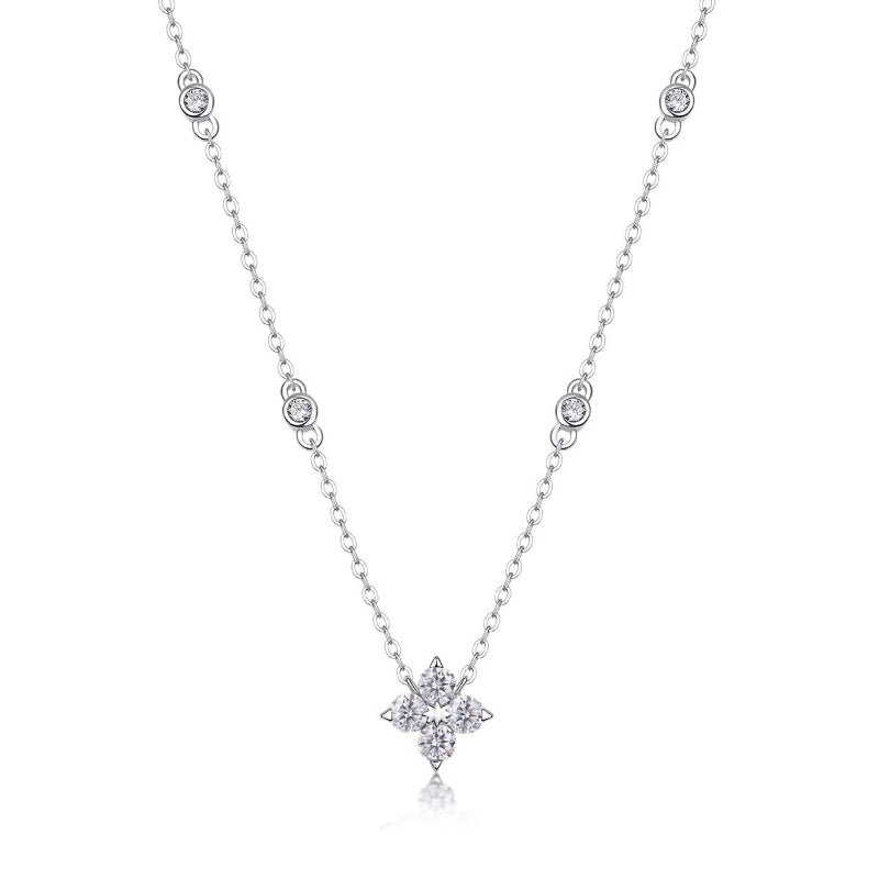 Silver necklace with a star-shaped pendant on a white background