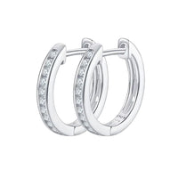Pair of silver hoop earrings with embedded igi certfied diamond earrings in pakistan on a white background
