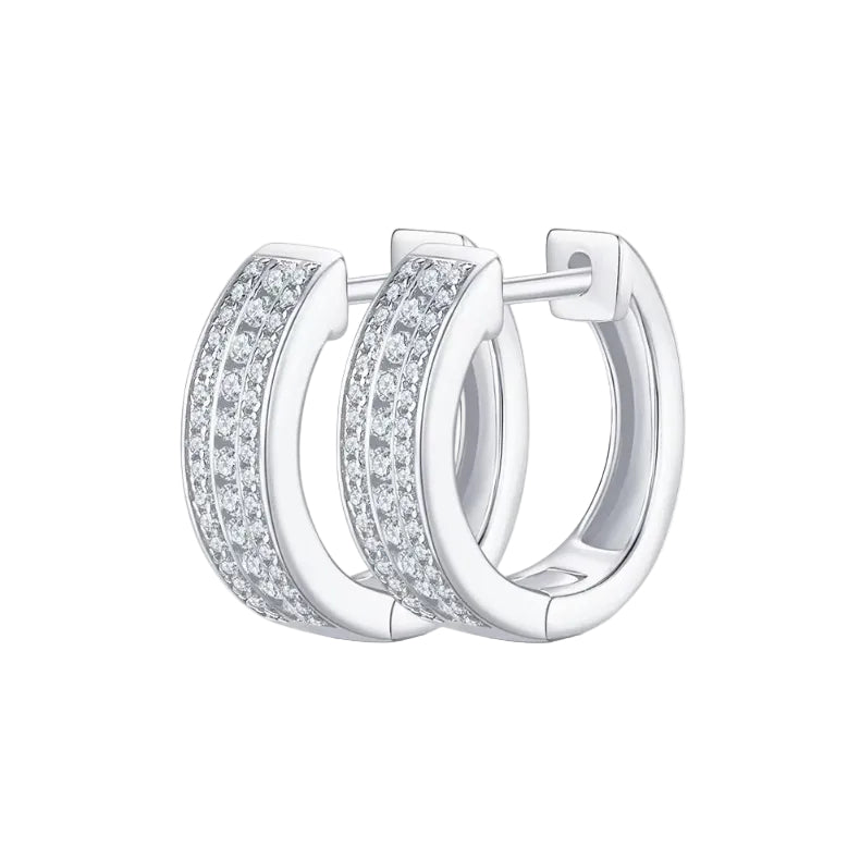 Silver hoop earrings with clear igi certified diamond earrings in pakistan on a white background