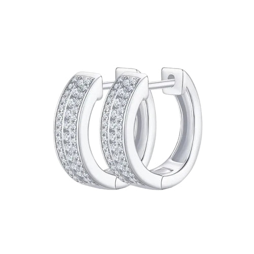Silver hoop earrings with clear igi certified diamond earrings in pakistan on a white background