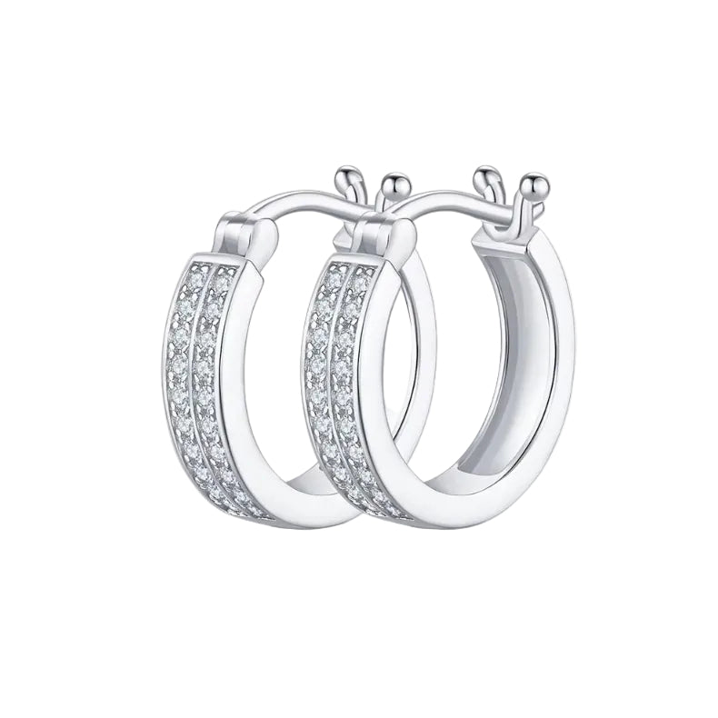 Silver hoop earrings with embedded igi certified diamond earrings in pakistan on a white background