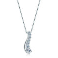 Silver necklace with a wave-shaped pendant on a white background