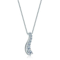 Silver necklace with a wave-shaped pendant on a white background