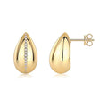 Gold teardrop earrings with embedded stones on a white background