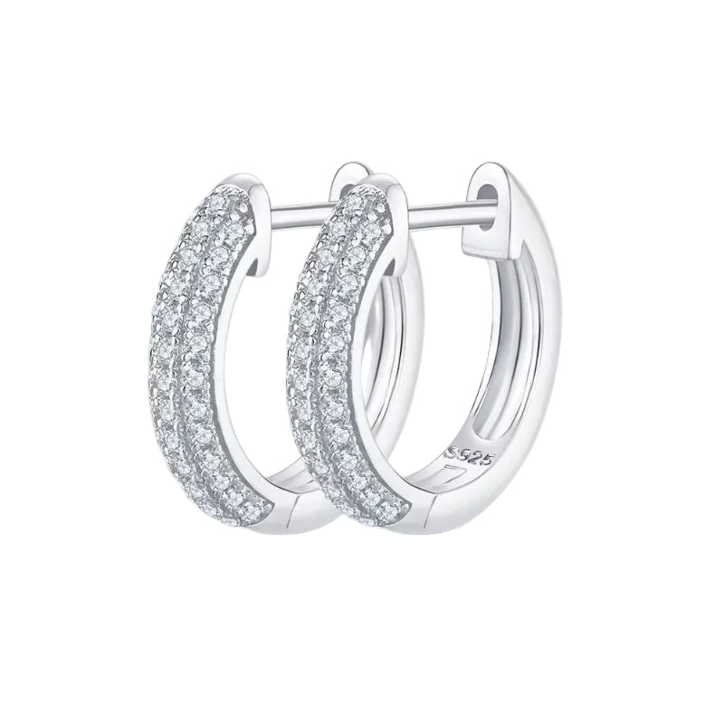 Silver hoop earrings with clear igi certified real diamonds earrings in pakistan on a white background