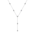 Delicate silver necklace with small diamonds on a white background