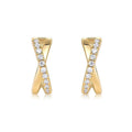 Gold earrings with diamond accents on a white background