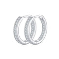 Pair of silver hoop earrings with clear igi certified real diamonds on a white background. Diamond earrings price in pakistan